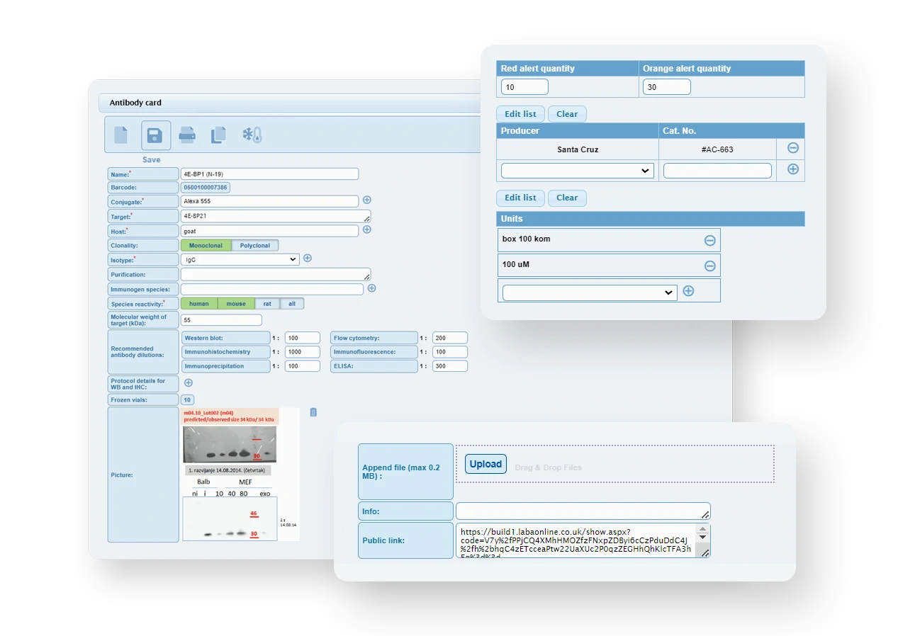 LABA LIMS Custom Reagent Management Module software interface showing bespoke virtual cold-chain tracking and inventory alerts